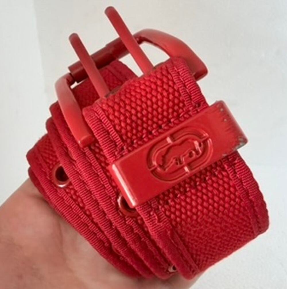Vtg Y2K Eckō Unltd Woven Canvas Belt Grommets Eyelets 36" Red Streetwear Retro
